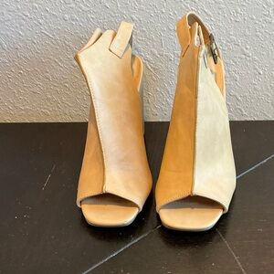 Wild Diva Tan Peep-Toe Heels Size 8.5